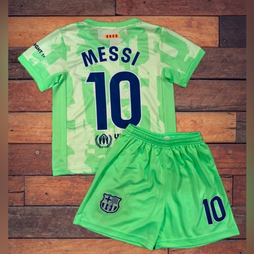 Lionel Messi Toddler 3T 4T 5T 6T Soccer Jersey Green Barcelona Kids Uniform NWT